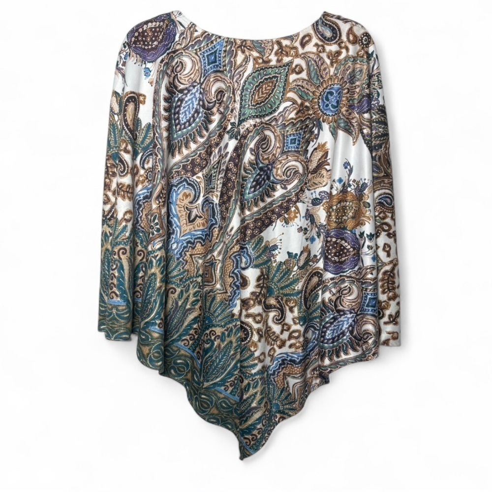 Chico’s L/XL Paisley Floral Poncho Top Multicolor NWT Boho Flowy Tunic - Picture 4 of 6